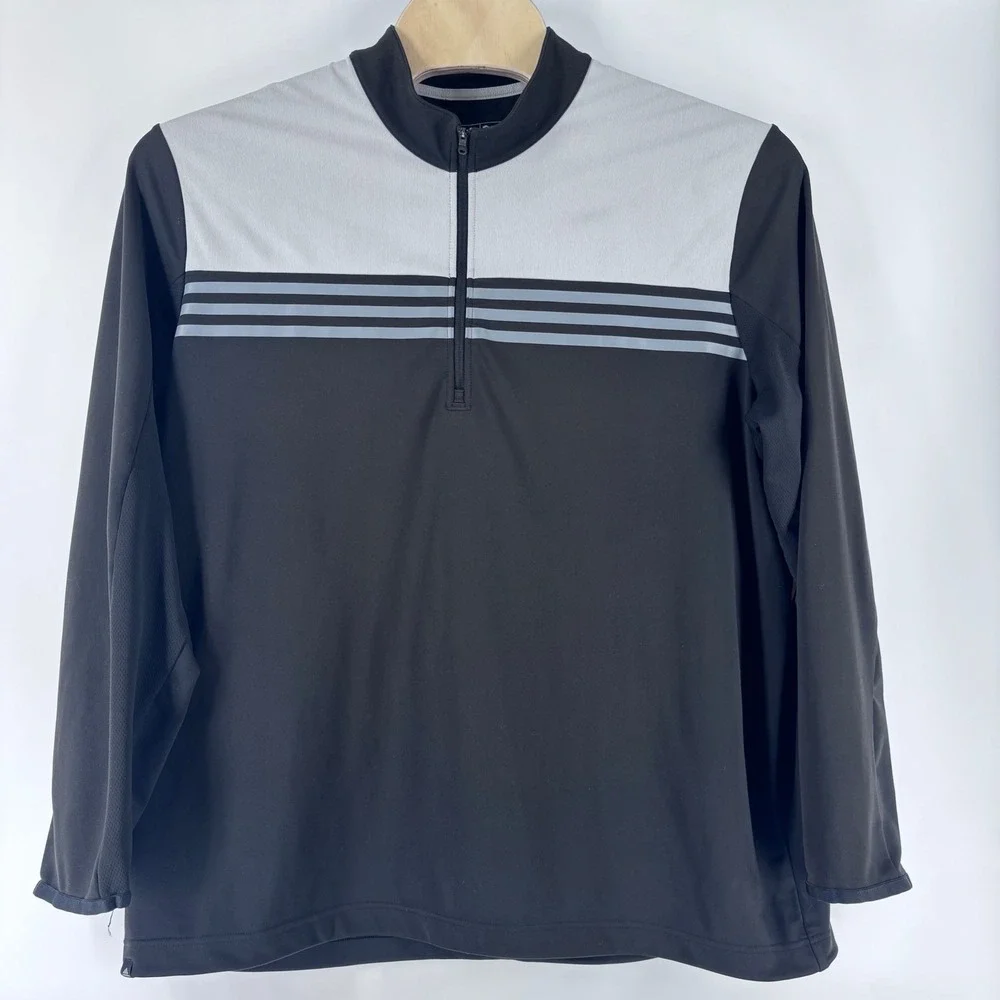 Adidas Golf Climacool Pullover Mens 2XL Black Grey 1/4 Zip 3-Stripe Performance